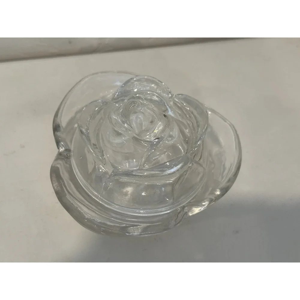VINTAGE Rose glass‎ dish for Trinkets or candy Dish lid decorated with Rose 5